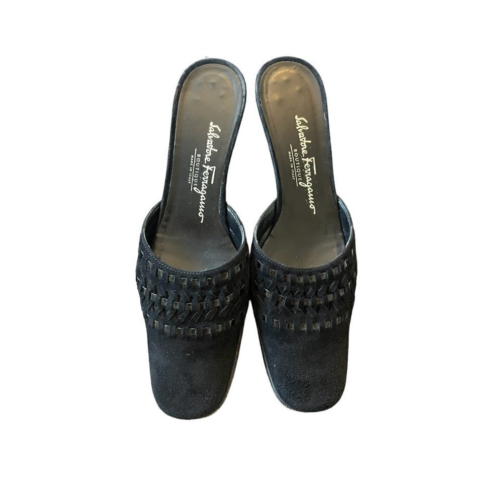 Salvatore Ferragamo Mules Suede Slide Kitten Heel Sz 6.5 AAA